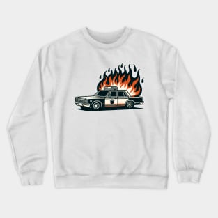 Burning police car Crewneck Sweatshirt